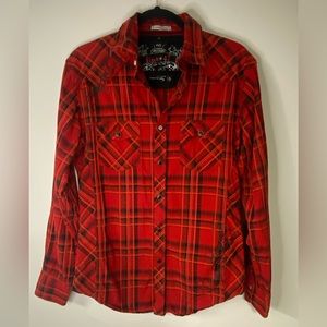 Red Plaid Button-Up Shirt - Women's